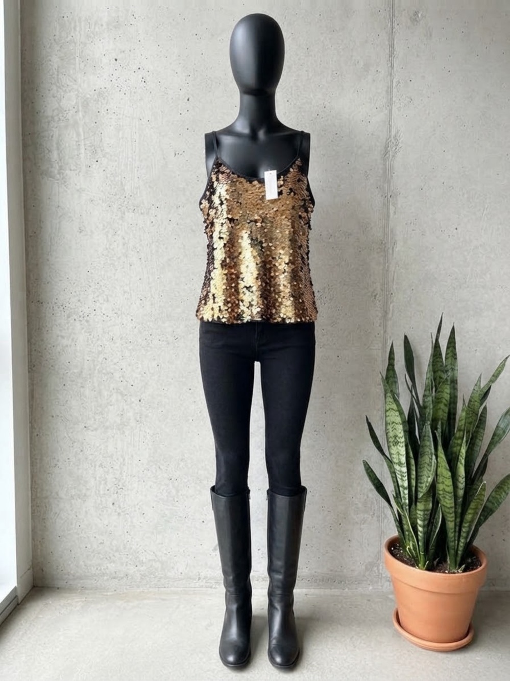 New York & Company Gold Sequin Camisole